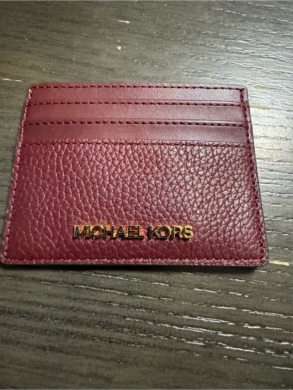 Michael Kors Wine Red Leather Card Holder with Gold Logo